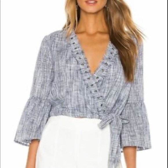 Tularosa Tops - TULAROSA Cross Front Bow Tie Cropped Blouse